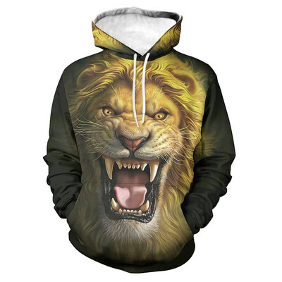 Animal Lion Graphic Hoodies Vīriešiem Digitāli apdrukāts Modes Ielu apģērbi Sporta krekli Ikdienas brīvi Lielizmēra Puloveri Hoodies