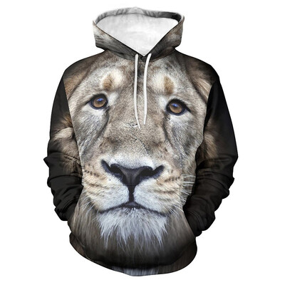 Animal Lion Graphic Hoodies Vīriešiem Digitāli apdrukāts Modes Ielu apģērbi Sporta krekli Ikdienas brīvi Lielizmēra Puloveri Hoodies