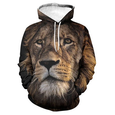 Animal Lion Graphic Hoodies Vīriešiem Digitāli apdrukāts Modes Ielu apģērbi Sporta krekli Ikdienas brīvi Lielizmēra Puloveri Hoodies