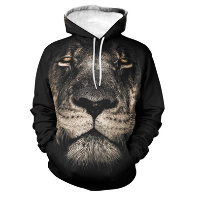 Animal Lion Graphic Hoodies Vīriešiem Digitāli apdrukāts Modes Ielu apģērbi Sporta krekli Ikdienas brīvi Lielizmēra Puloveri Hoodies