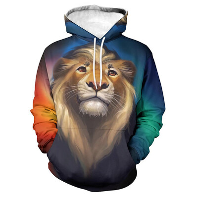 Animal Lion Graphic Hoodies Vīriešiem Digitāli apdrukāts Modes Ielu apģērbi Sporta krekli Ikdienas brīvi Lielizmēra Puloveri Hoodies