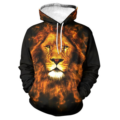 Animal Lion Graphic Hoodies Vīriešiem Digitāli apdrukāts Modes Ielu apģērbi Sporta krekli Ikdienas brīvi Lielizmēra Puloveri Hoodies