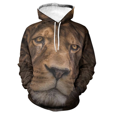 Animal Lion Graphic Hoodies Vīriešiem Digitāli apdrukāts Modes Ielu apģērbi Sporta krekli Ikdienas brīvi Lielizmēra Puloveri Hoodies
