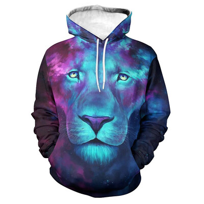 Animal Lion Graphic Hoodies Vīriešiem Digitāli apdrukāts Modes Ielu apģērbi Sporta krekli Ikdienas brīvi Lielizmēra Puloveri Hoodies