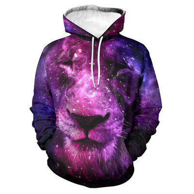 Animal Lion Graphic Hoodies Vīriešiem Digitāli apdrukāts Modes Ielu apģērbi Sporta krekli Ikdienas brīvi Lielizmēra Puloveri Hoodies