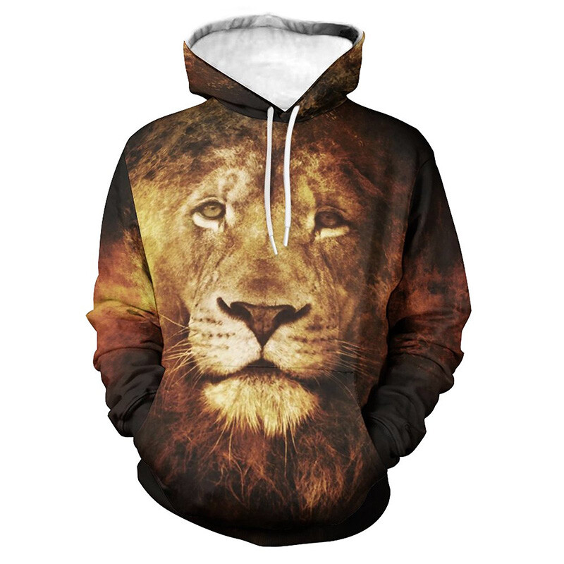 Animal Lion Graphic Hoodies Vīriešiem Digitāli apdrukāts Modes Ielu apģērbi Sporta krekli Ikdienas brīvi Lielizmēra Puloveri Hoodies