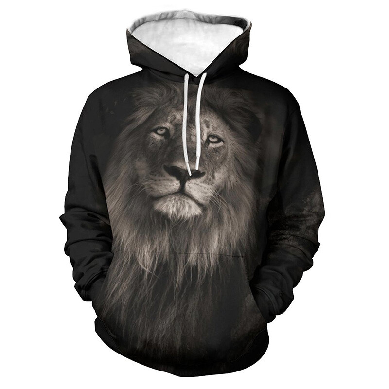 Animal Lion Graphic Hoodies Vīriešiem Digitāli apdrukāts Modes Ielu apģērbi Sporta krekli Ikdienas brīvi Lielizmēra Puloveri Hoodies