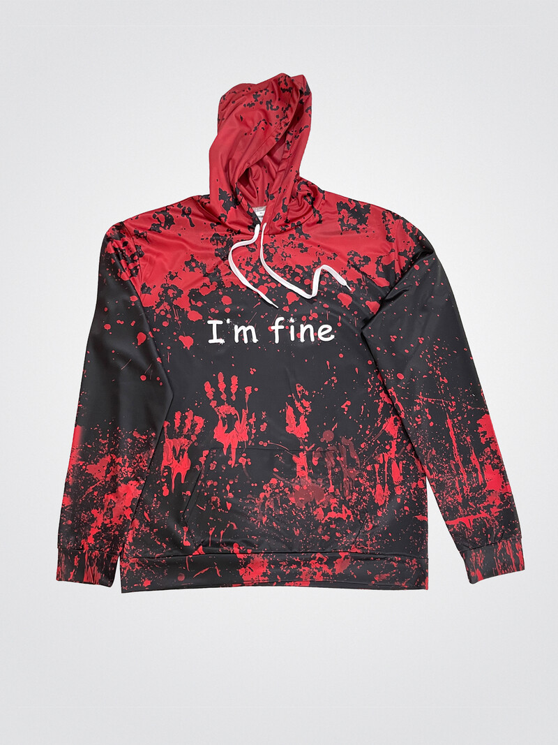 3D digitálna potlač Halloween Blood Módna potlač krvi s odtlačkom ruky, jarná jeseň, mikina s dlhým rukávom, pánske oblečenie, unisex topy