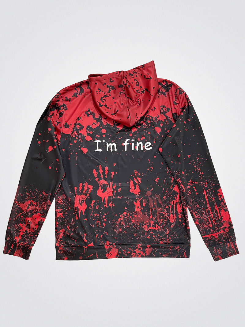 3D digitálna potlač Halloween Blood Módna potlač krvi s odtlačkom ruky, jarná jeseň, mikina s dlhým rukávom, pánske oblečenie, unisex topy