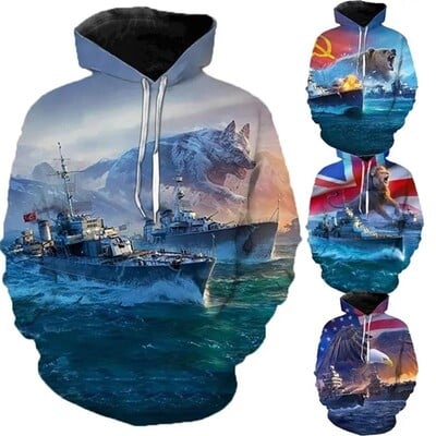 World of Warships Spēle Hoodie Vīriešu Pulovers 3D Drukāts Forša dizaina Hoodies Džemperis Sieviešu Apģērbs Harajuku Fashion y2k Hoody