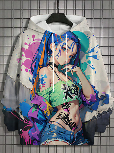 2024. aasta uus anime, naiste moekujundus, trükitud kapuutsid, sügis- ja talvine disaineriga pusad, vabaaja dressipluusid