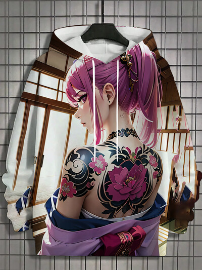 2024. aasta uus anime, naiste moekujundus, trükitud kapuutsid, sügis- ja talvine disaineriga pusad, vabaaja dressipluusid