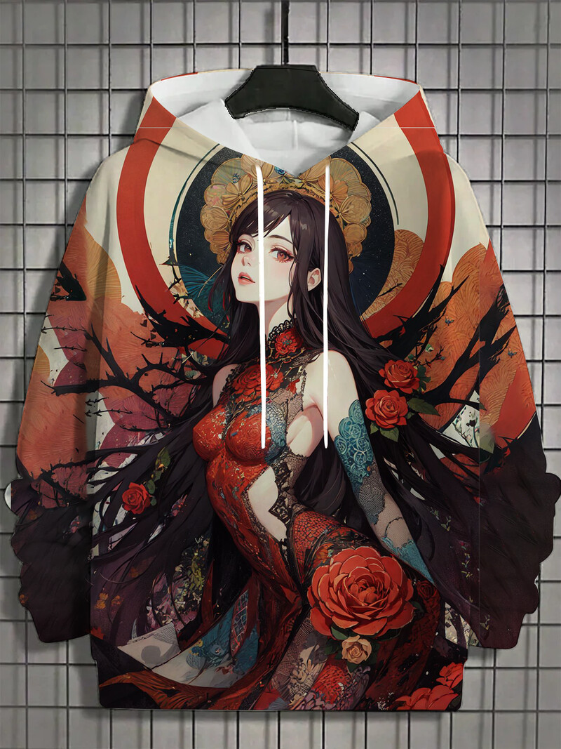 2024. aasta uus anime, naiste moekujundus, trükitud kapuutsid, sügis- ja talvine disaineriga pusad, vabaaja dressipluusid