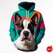 Jesenná 3D tlač Harajuku Roztomilý psík Bostonský teriér Novinka Mikiny a svetre Unisex Vtipný streetwear sveter s kapucňou