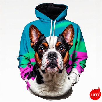 Есен Harajuku 3D печат Сладък Dogge Boston Terrier Ново в качулки и суичъри Унисекс Забавно улично облекло Пуловер с качулка