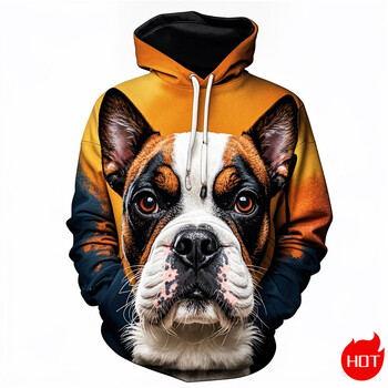 Есен Harajuku 3D печат Сладък Dogge Boston Terrier Ново в качулки и суичъри Унисекс Забавно улично облекло Пуловер с качулка