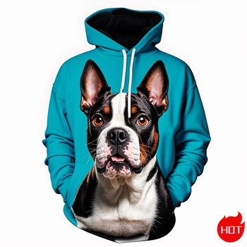 Есен Harajuku 3D печат Сладък Dogge Boston Terrier Ново в качулки и суичъри Унисекс Забавно улично облекло Пуловер с качулка