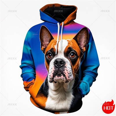 Jesenná 3D tlač Harajuku Roztomilý psík Bostonský teriér Novinka Mikiny a svetre Unisex Vtipný streetwear sveter s kapucňou