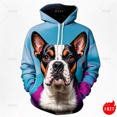 Jesenná 3D tlač Harajuku Roztomilý psík Bostonský teriér Novinka Mikiny a svetre Unisex Vtipný streetwear sveter s kapucňou