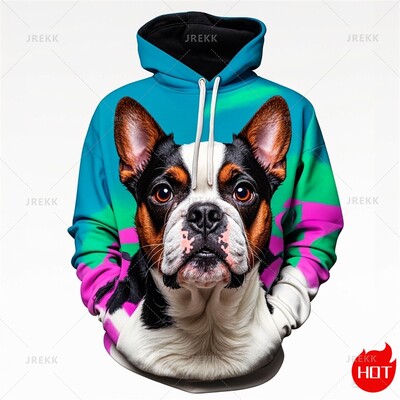 Jesenná 3D tlač Harajuku Roztomilý psík Bostonský teriér Novinka Mikiny a svetre Unisex Vtipný streetwear sveter s kapucňou