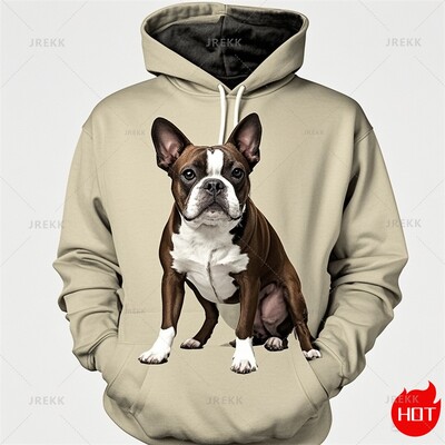 Jesenná 3D tlač Harajuku Roztomilý psík Bostonský teriér Novinka Mikiny a svetre Unisex Vtipný streetwear sveter s kapucňou