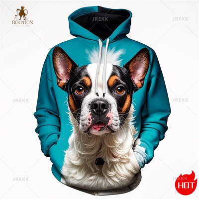 Jesenná 3D tlač Harajuku Roztomilý psík Bostonský teriér Novinka Mikiny a svetre Unisex Vtipný streetwear sveter s kapucňou