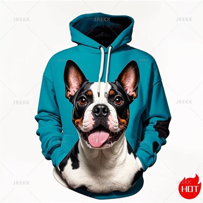 Jesenná 3D tlač Harajuku Roztomilý psík Bostonský teriér Novinka Mikiny a svetre Unisex Vtipný streetwear sveter s kapucňou
