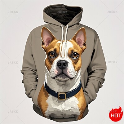 Jesenná 3D tlač Harajuku Roztomilý psík Bostonský teriér Novinka Mikiny a svetre Unisex Vtipný streetwear sveter s kapucňou