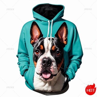 Jesenná 3D tlač Harajuku Roztomilý psík Bostonský teriér Novinka Mikiny a svetre Unisex Vtipný streetwear sveter s kapucňou