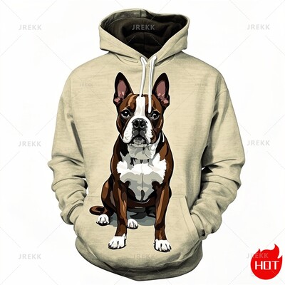 Jesenná 3D tlač Harajuku Roztomilý psík Bostonský teriér Novinka Mikiny a svetre Unisex Vtipný streetwear sveter s kapucňou