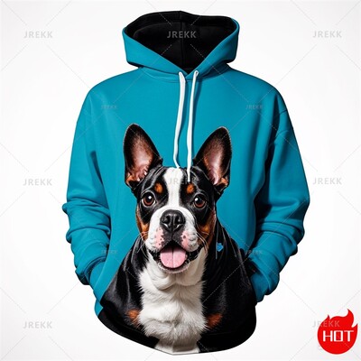 Jesenná 3D tlač Harajuku Roztomilý psík Bostonský teriér Novinka Mikiny a svetre Unisex Vtipný streetwear sveter s kapucňou