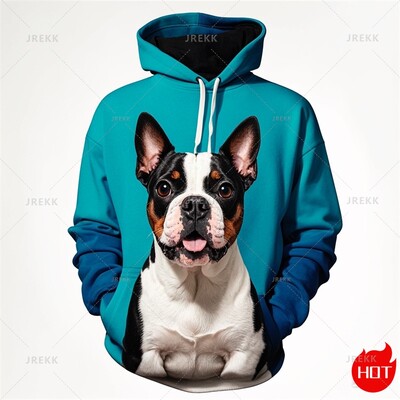 Jesenná 3D tlač Harajuku Roztomilý psík Bostonský teriér Novinka Mikiny a svetre Unisex Vtipný streetwear sveter s kapucňou