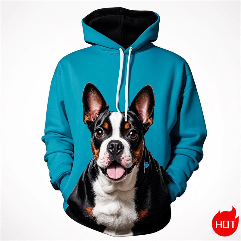 Jesenná 3D tlač Harajuku Roztomilý psík Bostonský teriér Novinka Mikiny a svetre Unisex Vtipný streetwear sveter s kapucňou