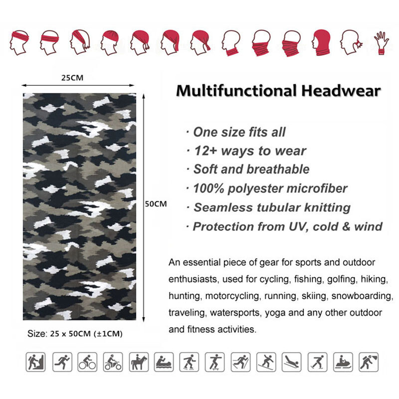 Kamuflažna bešavna bandana rukavica za vrat Traka za glavu za sportove na otvorenom Ribolov Planinarenje Balaclava Tube Marama Pokrivalo za glavu Maska za pokrivanje lica