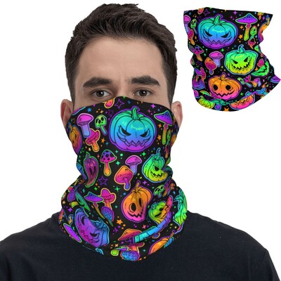 Magic Mushrooms And Pumpkins Bandana Neck Gaiter Balaclavas Magic Scarf Ζεστό κεφαλόδεσμο Πεζοπορία Unisex για ενήλικες που πλένονται