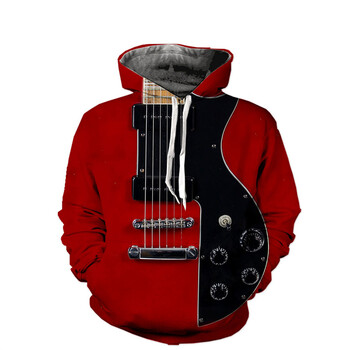 Ретро Музика Guitar Art 3D Print Hoodies Мъжки суичъри с дълги ръкави и качулка Модни улични хип-хоп големи горнища Пуловери