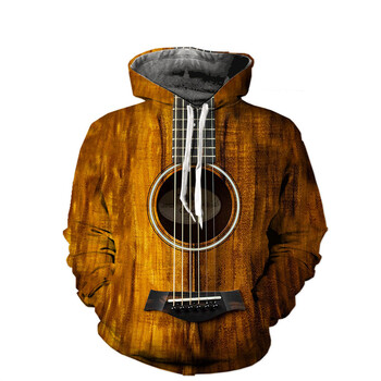 Ретро Музика Guitar Art 3D Print Hoodies Мъжки суичъри с дълги ръкави и качулка Модни улични хип-хоп големи горнища Пуловери