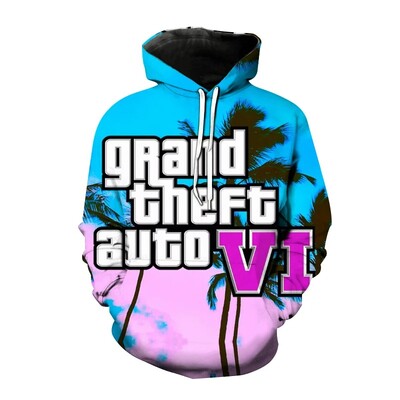 Új Grand Theft Auto Gta 6 kapucnis pulóver játék 3d nyomtatás férfi női divat pulóverek túlméretezett pulóverek pulóverek őszi tréningruha felsők