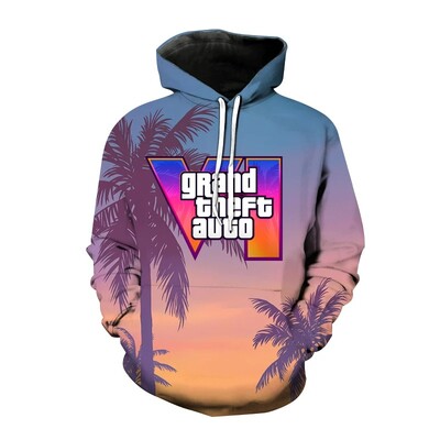 Új Grand Theft Auto Gta 6 kapucnis pulóver játék 3d nyomtatás férfi női divat pulóverek túlméretezett pulóverek pulóverek őszi tréningruha felsők