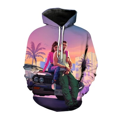 Új Grand Theft Auto Gta 6 kapucnis pulóver játék 3d nyomtatás férfi női divat pulóverek túlméretezett pulóverek pulóverek őszi tréningruha felsők