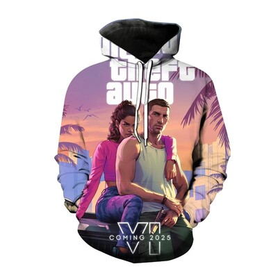 Új Grand Theft Auto Gta 6 kapucnis pulóver játék 3d nyomtatás férfi női divat pulóverek túlméretezett pulóverek pulóverek őszi tréningruha felsők