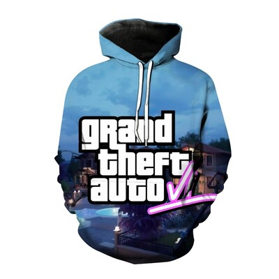 Új Grand Theft Auto Gta 6 kapucnis pulóver játék 3d nyomtatás férfi női divat pulóverek túlméretezett pulóverek pulóverek őszi tréningruha felsők