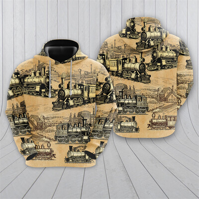 Vintage Steampunk Train 3D Nyomtatott kapucnis pulóver Férfi Ruhák Harajuku Divat Vonósofőr Pulóverek Alkalmi Gyerek Tréningruha felsők