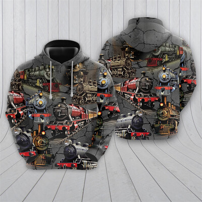 Vintage Steampunk Train 3D Nyomtatott kapucnis pulóver Férfi Ruhák Harajuku Divat Vonósofőr Pulóverek Alkalmi Gyerek Tréningruha felsők