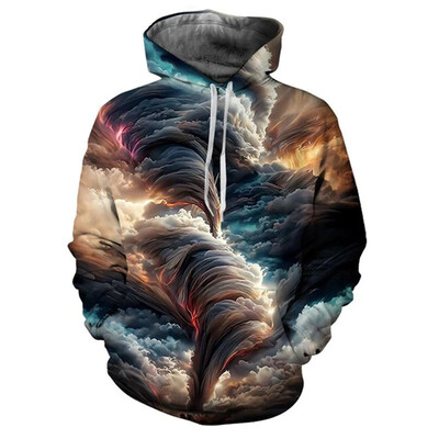 Vīriešu kapuces Jauns, krāsains Tornado 3D Print Vīriešu maiss kapuci Ikdienas liela izmēra pulovers Populāri ielu apģērbu modes topi