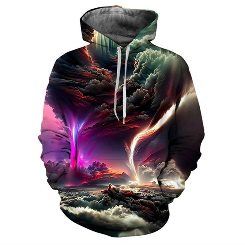 Vīriešu kapuces Jauns, krāsains Tornado 3D Print Vīriešu maiss kapuci Ikdienas liela izmēra pulovers Populāri ielu apģērbu modes topi