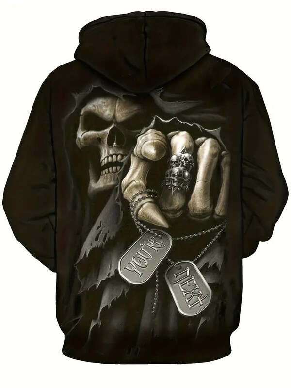 3D Grim Reaper / Skeleton Ghost Hoodie, ανδρικό φούτερ casual με κουκούλα και streetwear με τσέπη καγκουρό για το χειμερινό φθινόπωρο,