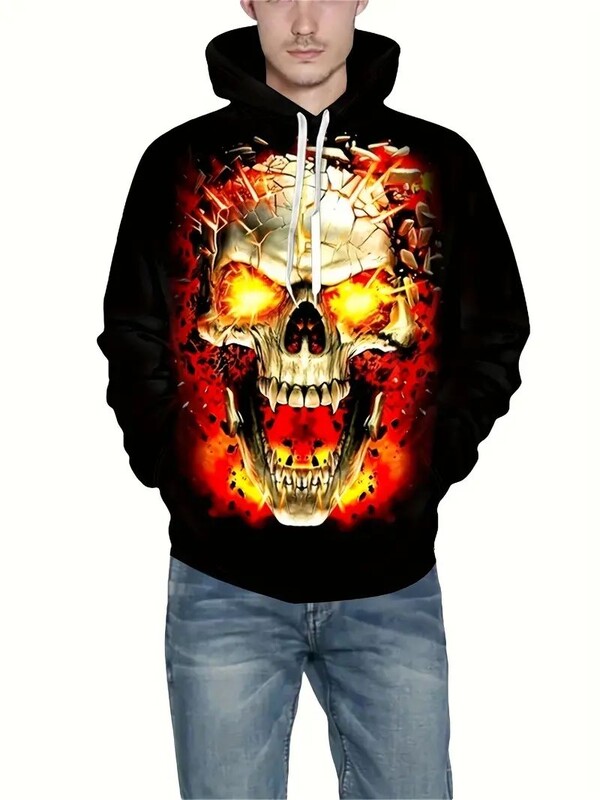 3D Grim Reaper / Skeleton Ghost Hoodie, ανδρικό φούτερ casual με κουκούλα και streetwear με τσέπη καγκουρό για το χειμερινό φθινόπωρο,