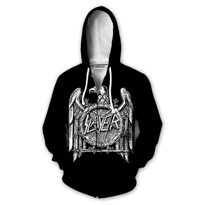 Νέα μόδα 3D εκτύπωσης SLAYER ROCK Φούτερ με φερμουάρ Φούτερ με κουκούλα με φερμουάρ Harajuku Φούτερ χιπ χοπ με κουκούλα