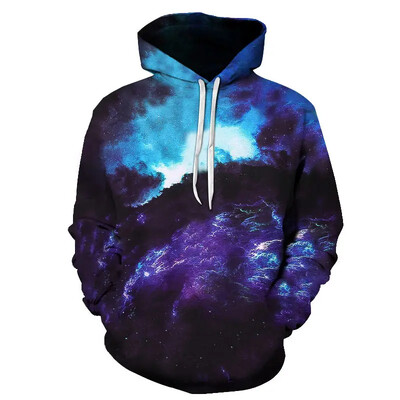 Galaxy Hoodie Värviline isikupärastatud muster 3D prinditud kapuuts Meeste Tänavaspordi Topid Hip-hop Pullover Pusad Kapuutsiga meeste jaoks